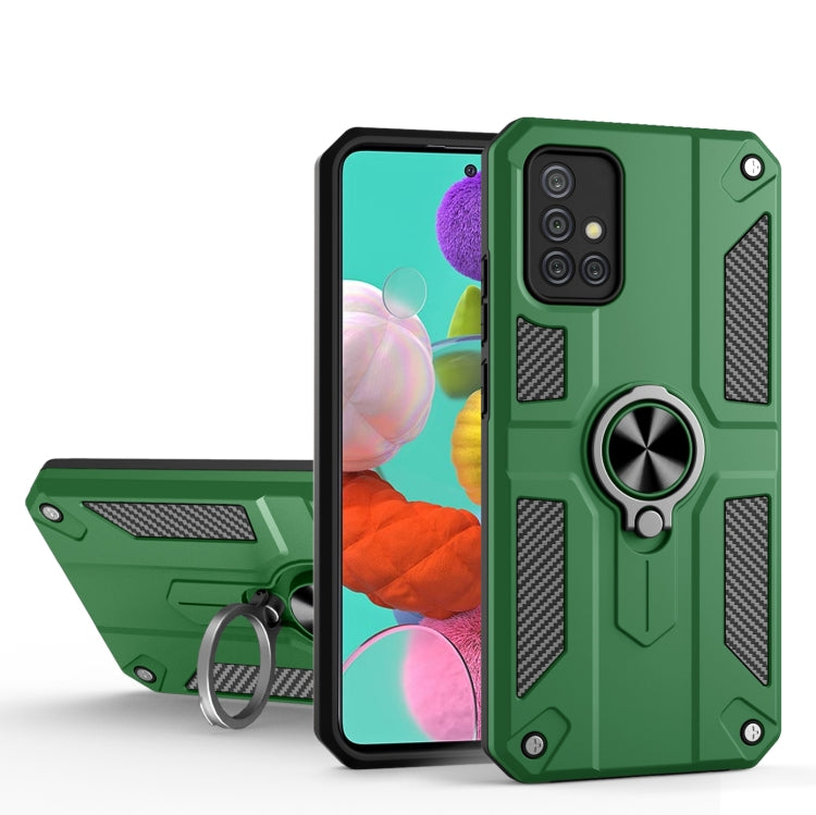 For Samsung Galaxy A51 4G Carbon Fiber Pattern PC + TPU Protective Case with Ring Holder