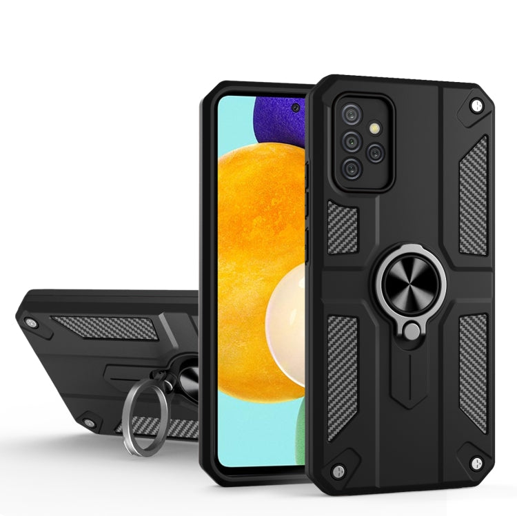 For Samsung Galaxy A52 5G Carbon Fiber Pattern PC + TPU Protective Case with Ring Holder