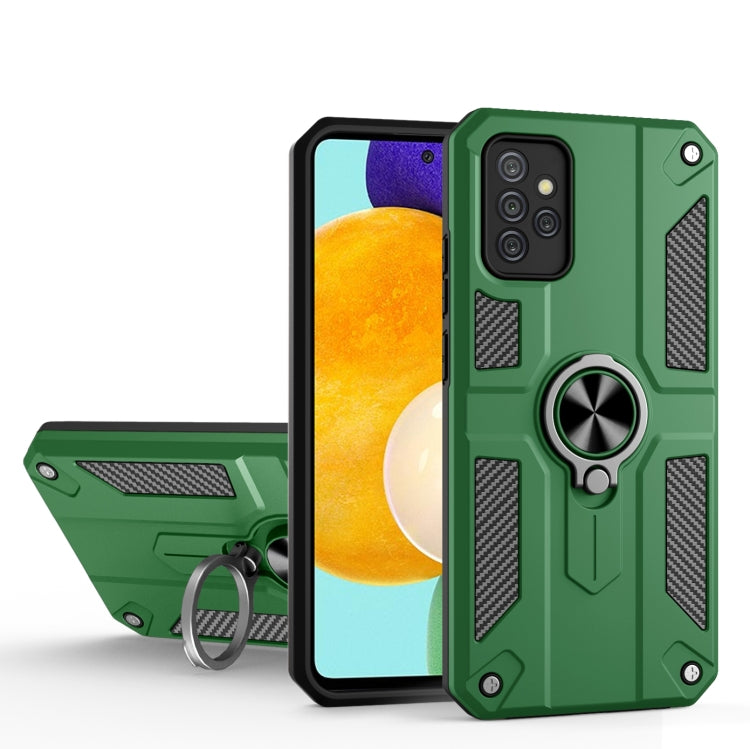 For Samsung Galaxy A52 5G Carbon Fiber Pattern PC + TPU Protective Case with Ring Holder