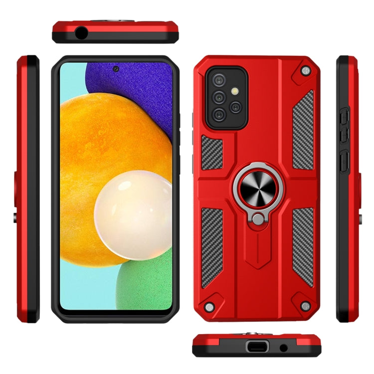 For Samsung Galaxy A72 5G Carbon Fiber Pattern PC + TPU Protective Case with Ring Holder