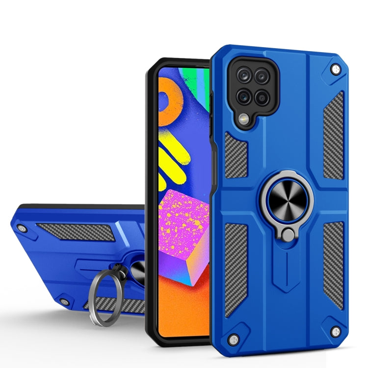For Samsung Galaxy F62 Carbon Fiber Pattern PC + TPU Protective Case with Ring Holder