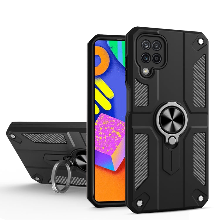 For Samsung Galaxy F62 Carbon Fiber Pattern PC + TPU Protective Case with Ring Holder