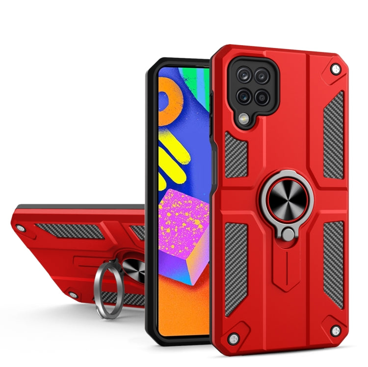 For Samsung Galaxy F62 Carbon Fiber Pattern PC + TPU Protective Case with Ring Holder