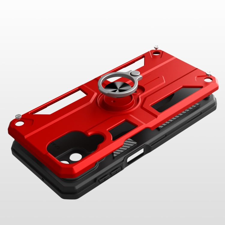 For Samsung Galaxy F62 Carbon Fiber Pattern PC + TPU Protective Case with Ring Holder