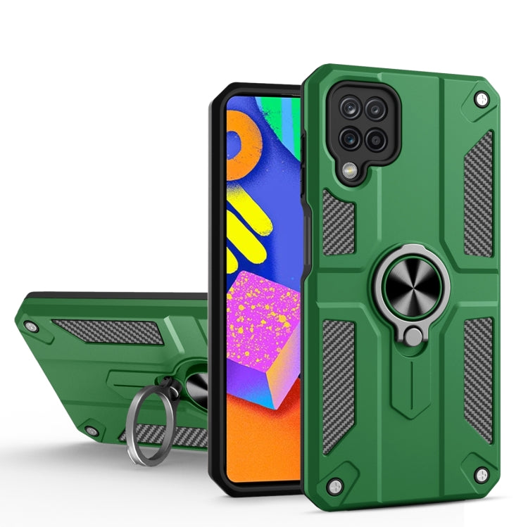 For Samsung Galaxy F62 Carbon Fiber Pattern PC + TPU Protective Case with Ring Holder