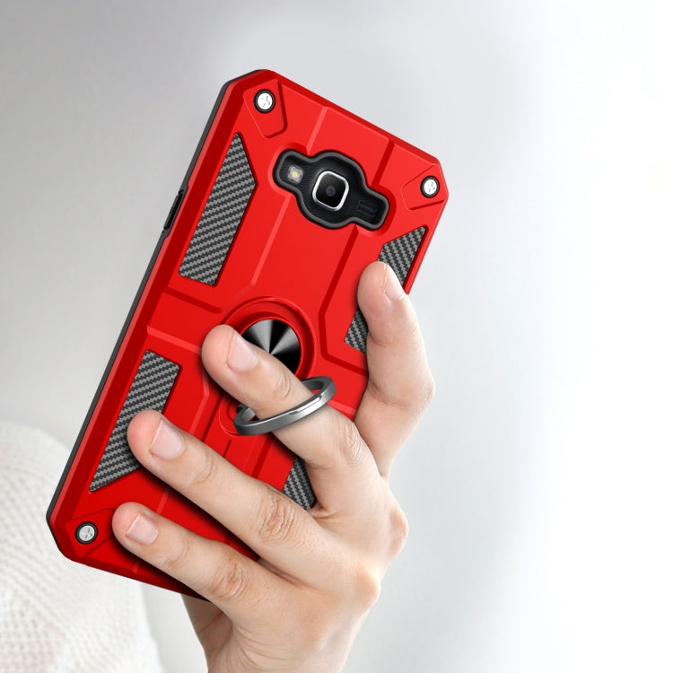 For Samsung Galaxy J2 Prime Carbon Fiber Pattern PC + TPU Protective Case with Ring Holder