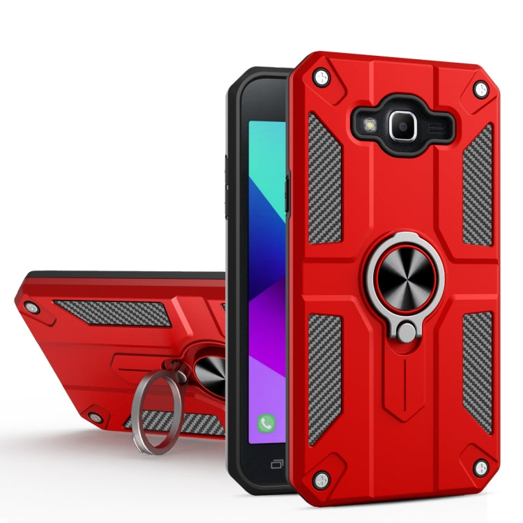For Samsung Galaxy J2 Prime Carbon Fiber Pattern PC + TPU Protective Case with Ring Holder