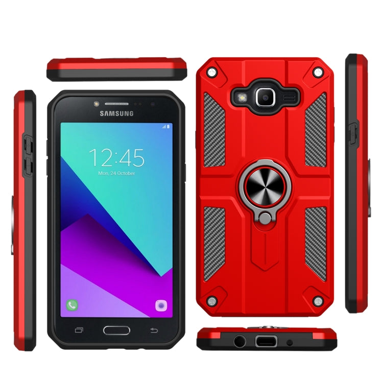 For Samsung Galaxy J2 Prime Carbon Fiber Pattern PC + TPU Protective Case with Ring Holder