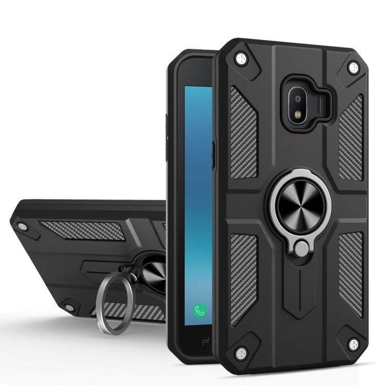 For Samsung Galaxy J2 Core Carbon Fiber Pattern PC + TPU Protective Case with Ring Holder