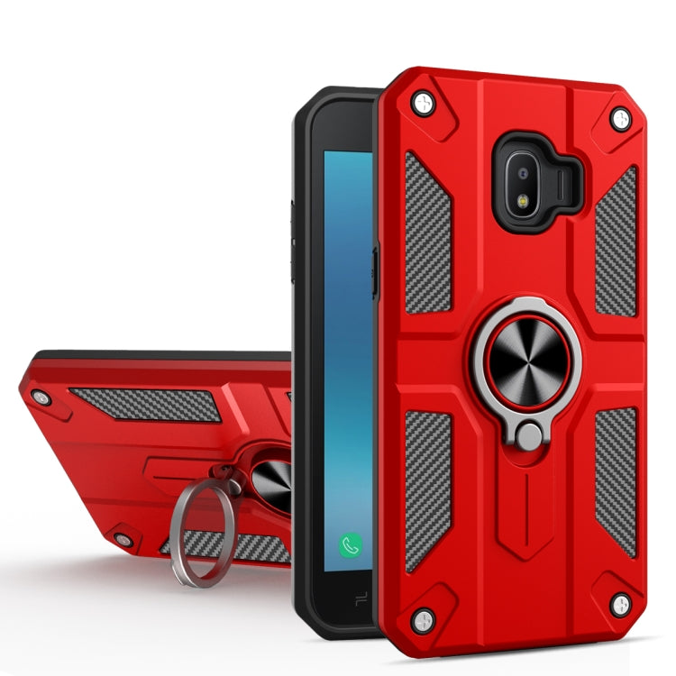 For Samsung Galaxy J2 Core Carbon Fiber Pattern PC + TPU Protective Case with Ring Holder