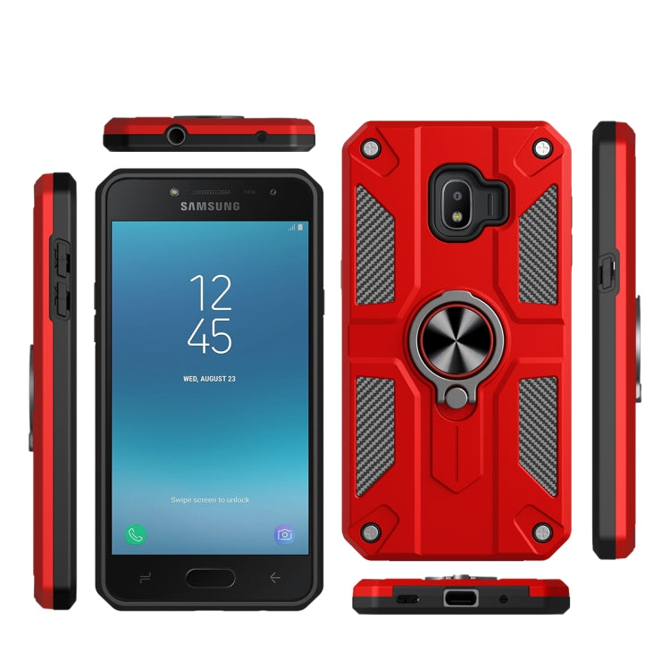 For Samsung Galaxy J2 Core Carbon Fiber Pattern PC + TPU Protective Case with Ring Holder