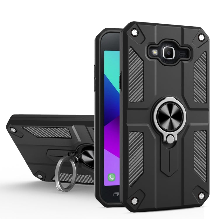 For Samsung Galaxy J7 Carbon Fiber Pattern PC + TPU Protective Case with Ring Holder