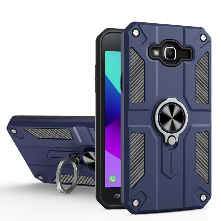 For Samsung Galaxy J7 Carbon Fiber Pattern PC + TPU Protective Case with Ring Holder