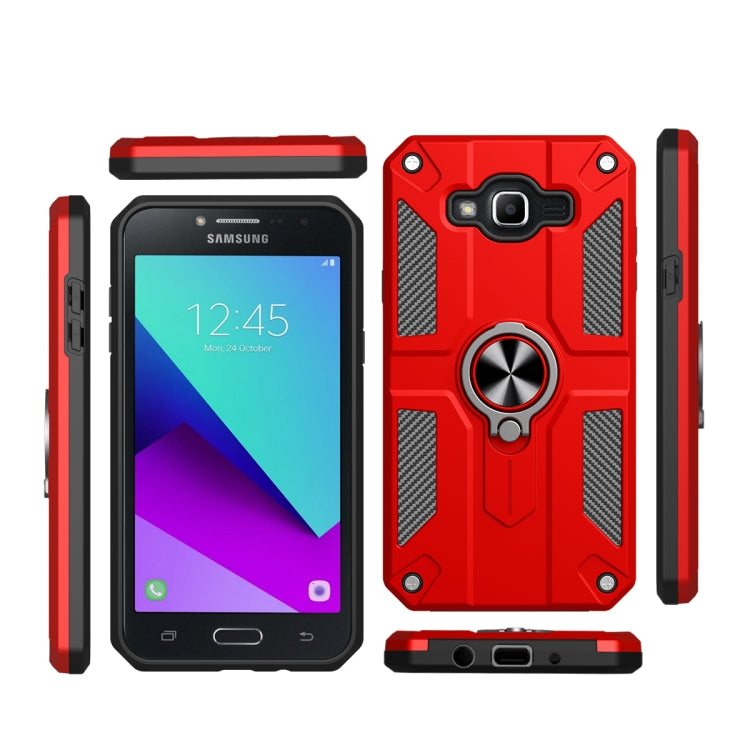 For Samsung Galaxy J7 Carbon Fiber Pattern PC + TPU Protective Case with Ring Holder