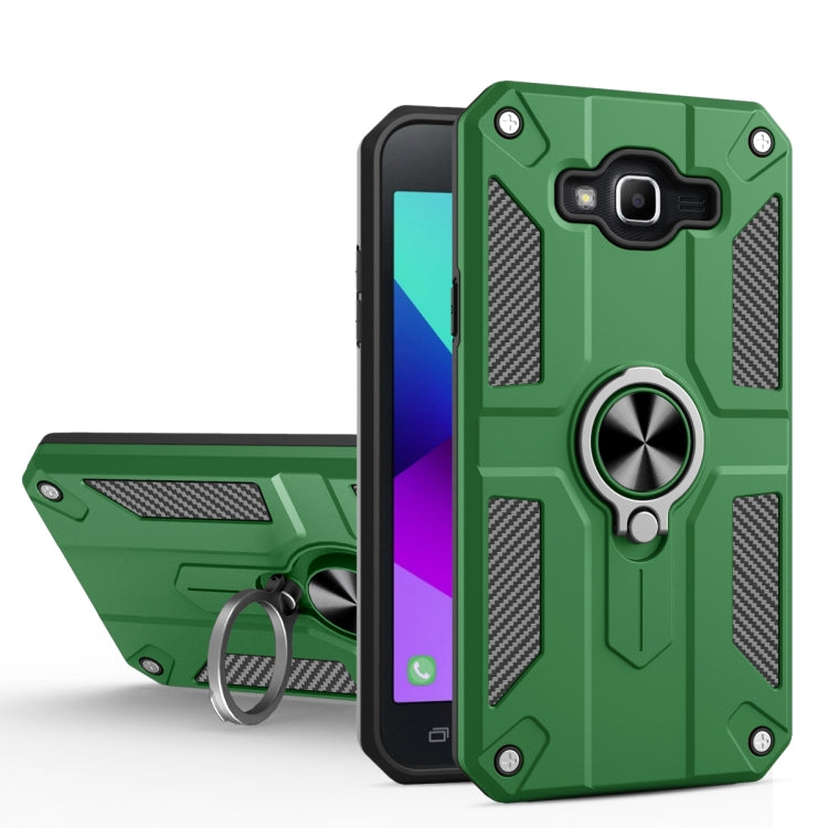 For Samsung Galaxy J7 Carbon Fiber Pattern PC + TPU Protective Case with Ring Holder
