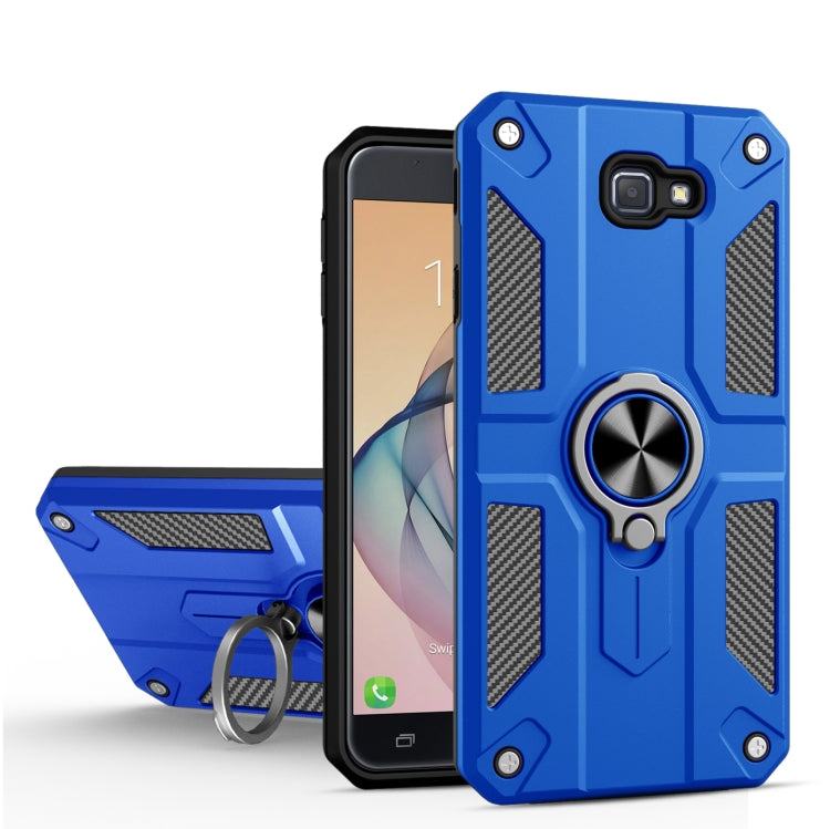 For Samsung Galaxy J7 Prime Carbon Fiber Pattern PC + TPU Protective Case with Ring Holder