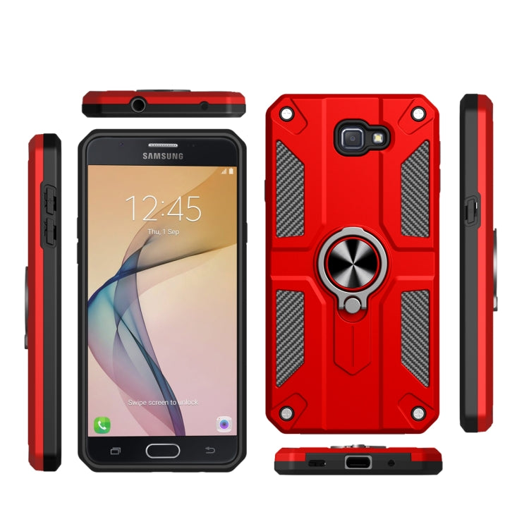 For Samsung Galaxy J7 Prime Carbon Fiber Pattern PC + TPU Protective Case with Ring Holder