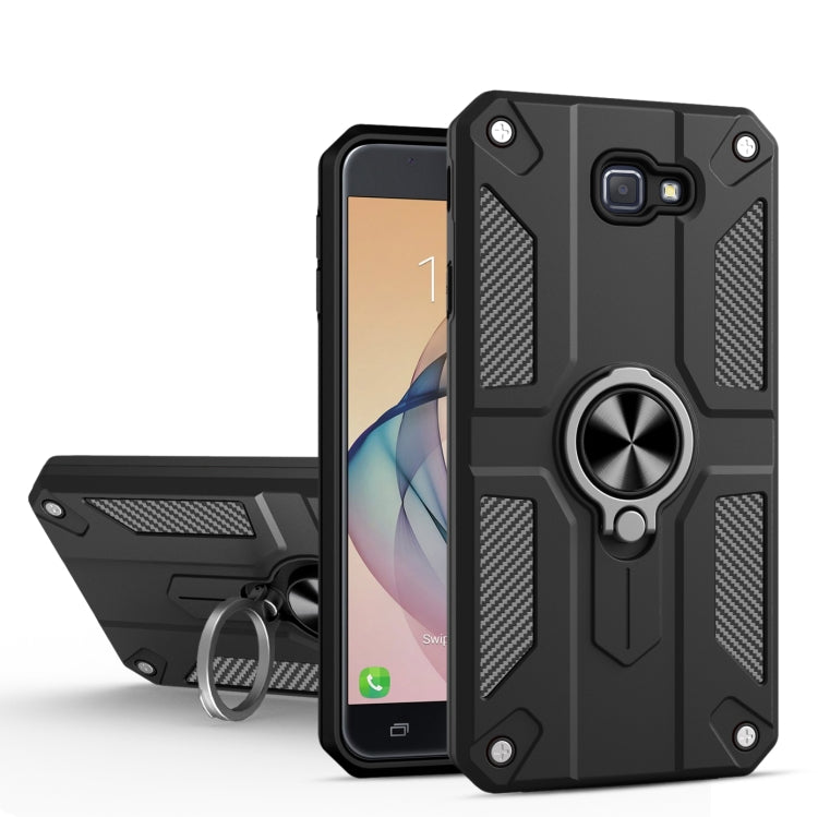 For Samsung Galaxy J7 Prime Carbon Fiber Pattern PC + TPU Protective Case with Ring Holder