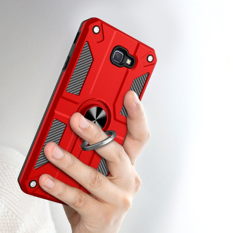For Samsung Galaxy J7 Prime Carbon Fiber Pattern PC + TPU Protective Case with Ring Holder