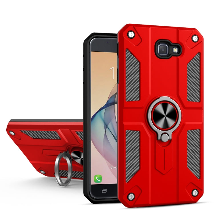 For Samsung Galaxy J7 Prime Carbon Fiber Pattern PC + TPU Protective Case with Ring Holder