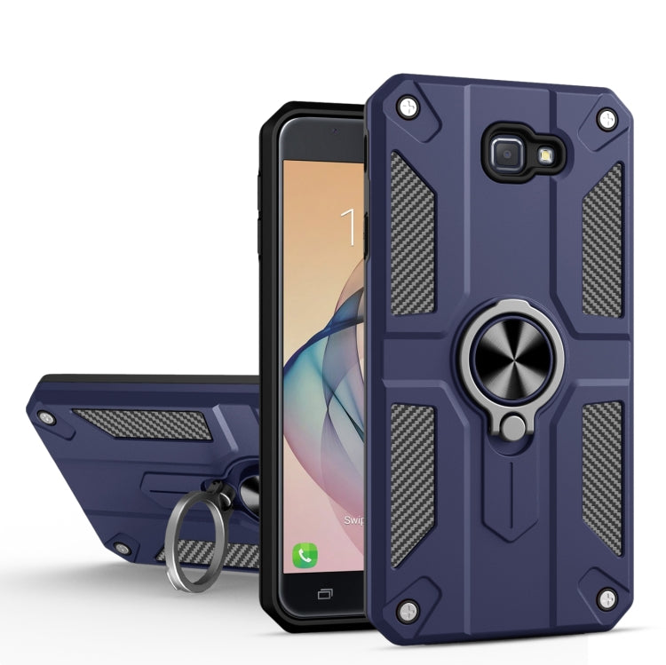For Samsung Galaxy J7 Prime Carbon Fiber Pattern PC + TPU Protective Case with Ring Holder