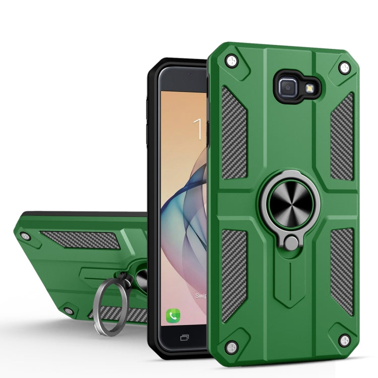 For Samsung Galaxy J7 Prime Carbon Fiber Pattern PC + TPU Protective Case with Ring Holder
