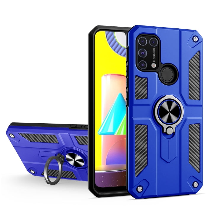 For Samsung Galaxy M31 Carbon Fiber Pattern PC + TPU Protective Case with Ring Holder