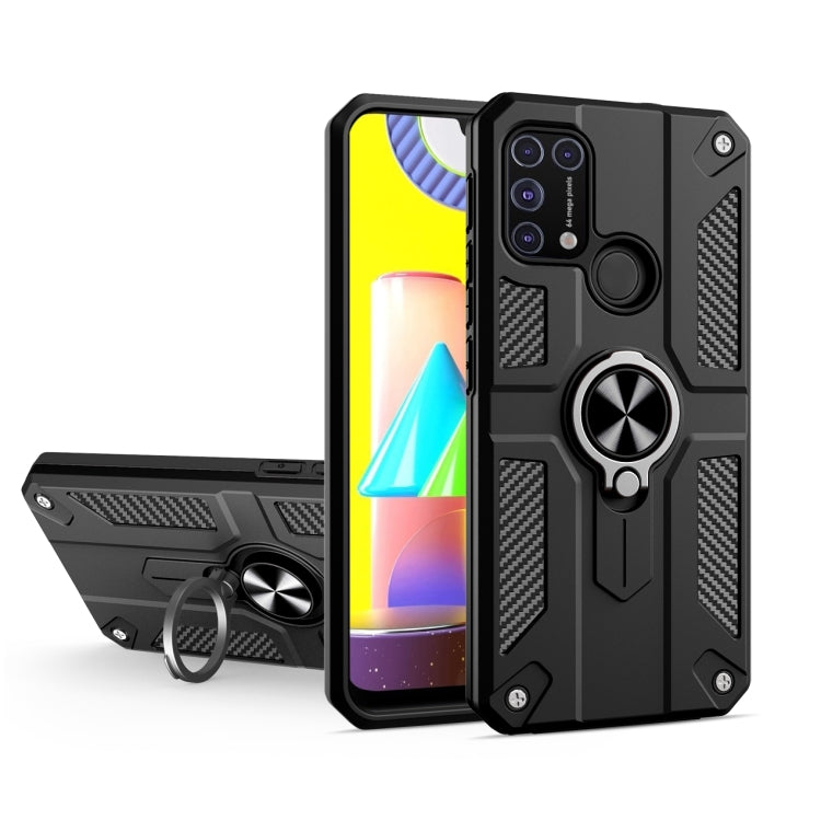 For Samsung Galaxy M31 Carbon Fiber Pattern PC + TPU Protective Case with Ring Holder
