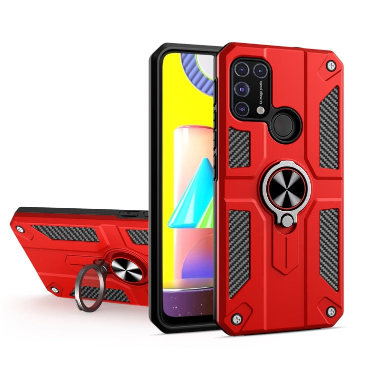 For Samsung Galaxy M31 Carbon Fiber Pattern PC + TPU Protective Case with Ring Holder