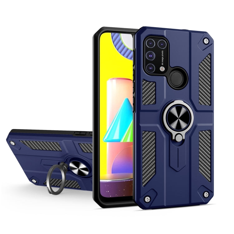 For Samsung Galaxy M31 Carbon Fiber Pattern PC + TPU Protective Case with Ring Holder