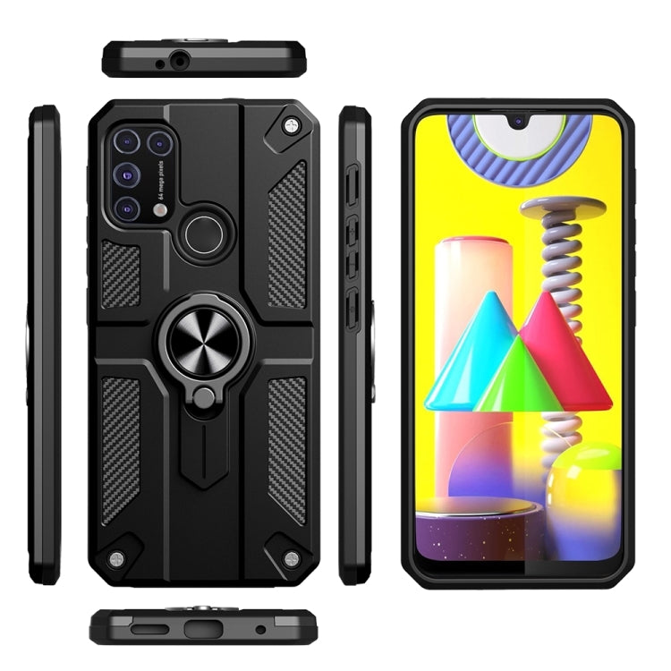For Samsung Galaxy M31 Carbon Fiber Pattern PC + TPU Protective Case with Ring Holder