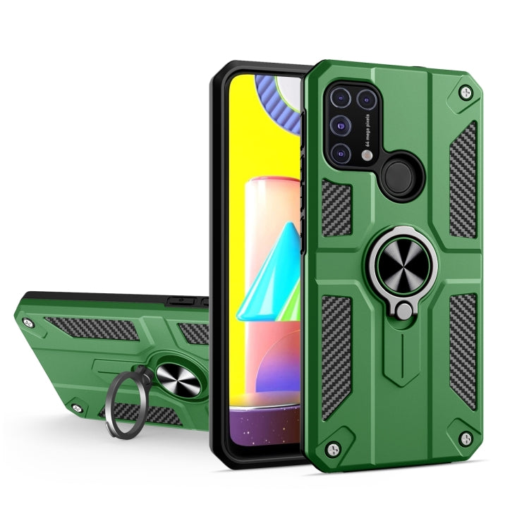 For Samsung Galaxy M31 Carbon Fiber Pattern PC + TPU Protective Case with Ring Holder