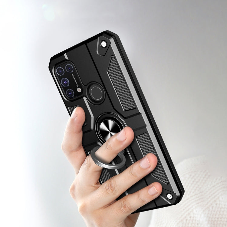 For Samsung Galaxy M31 Carbon Fiber Pattern PC + TPU Protective Case with Ring Holder