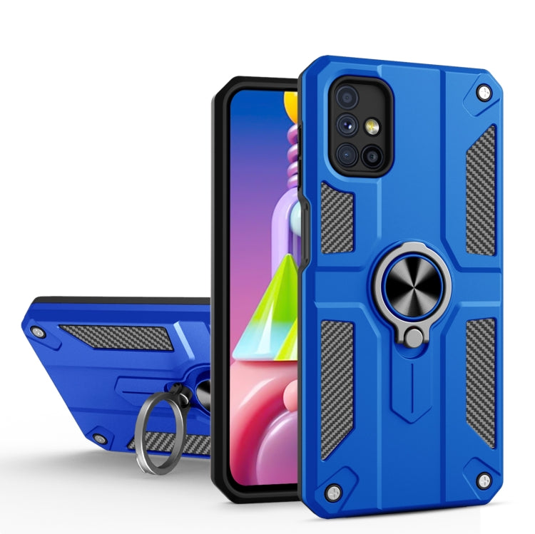 For Samsung Galaxy M31s Carbon Fiber Pattern PC + TPU Protective Case with Ring Holder