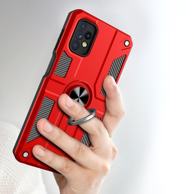 For Samsung Galaxy M31s Carbon Fiber Pattern PC + TPU Protective Case with Ring Holder