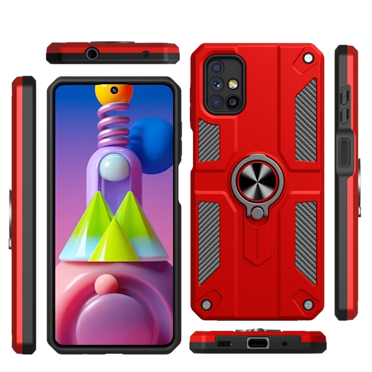 For Samsung Galaxy M31s Carbon Fiber Pattern PC + TPU Protective Case with Ring Holder