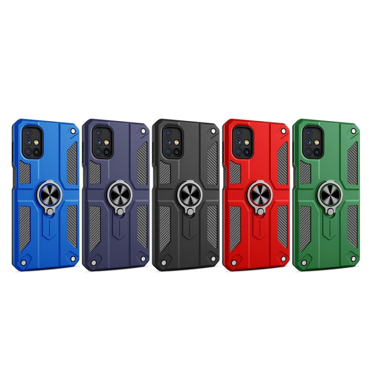 For Samsung Galaxy M31s Carbon Fiber Pattern PC + TPU Protective Case with Ring Holder