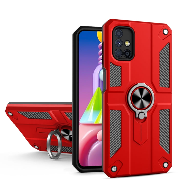 For Samsung Galaxy M51 Carbon Fiber Pattern PC + TPU Protective Case with Ring Holder
