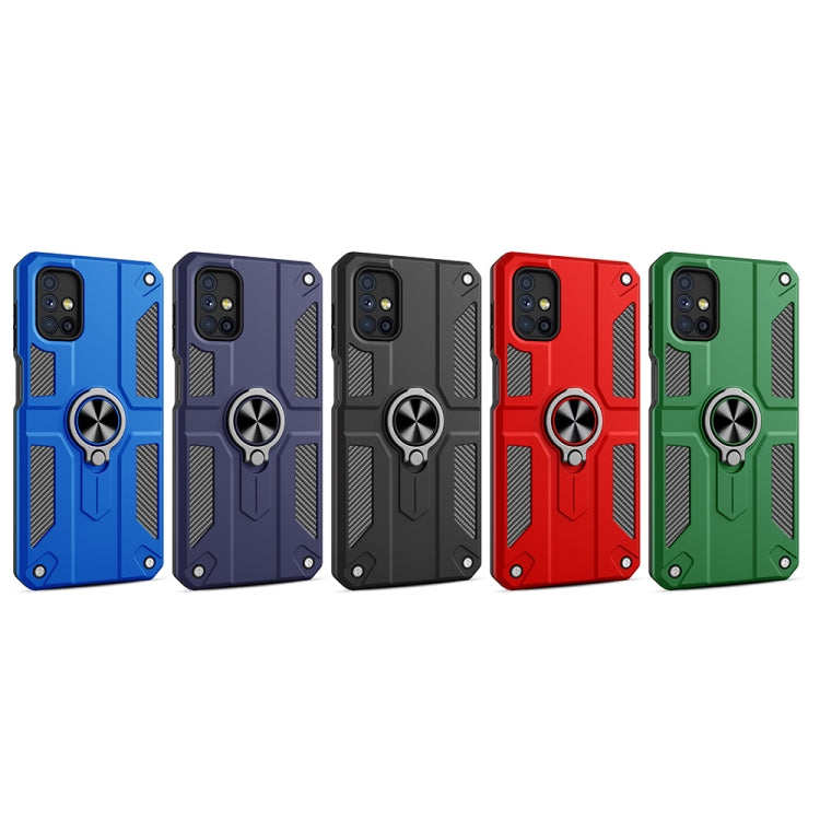 For Samsung Galaxy M51 Carbon Fiber Pattern PC + TPU Protective Case with Ring Holder