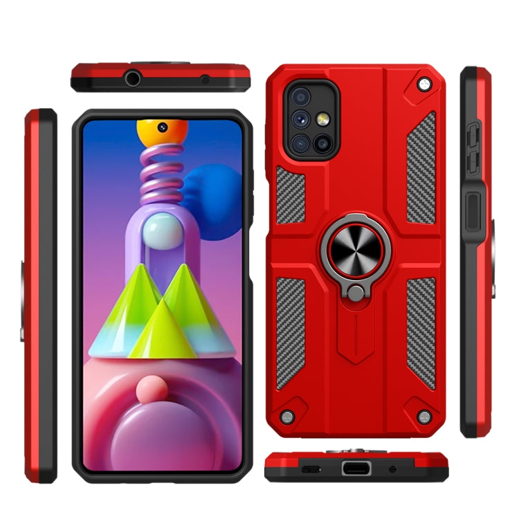 For Samsung Galaxy M51 Carbon Fiber Pattern PC + TPU Protective Case with Ring Holder
