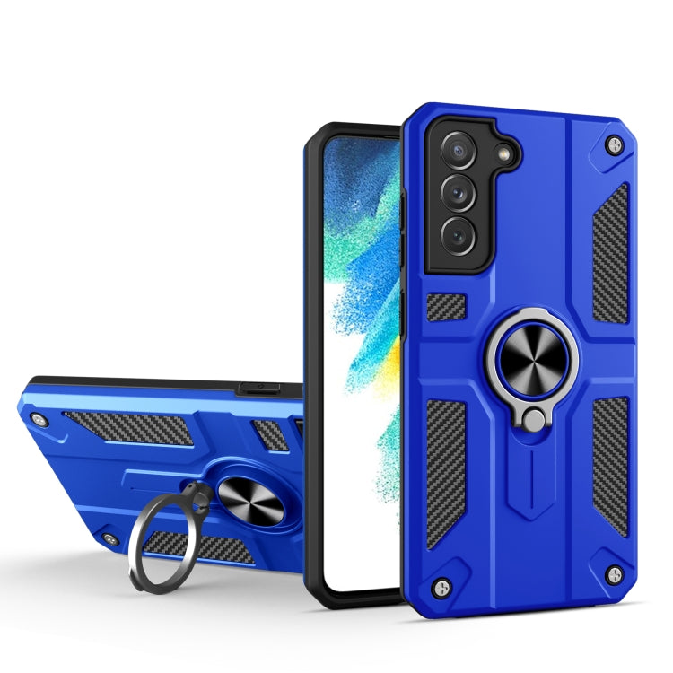 For Samsung Galaxy S21 FE Carbon Fiber Pattern PC + TPU Protective Case with Ring Holder