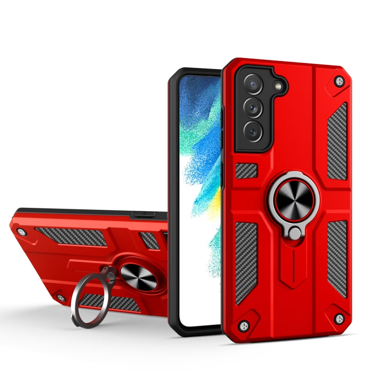 For Samsung Galaxy S21 FE Carbon Fiber Pattern PC + TPU Protective Case with Ring Holder
