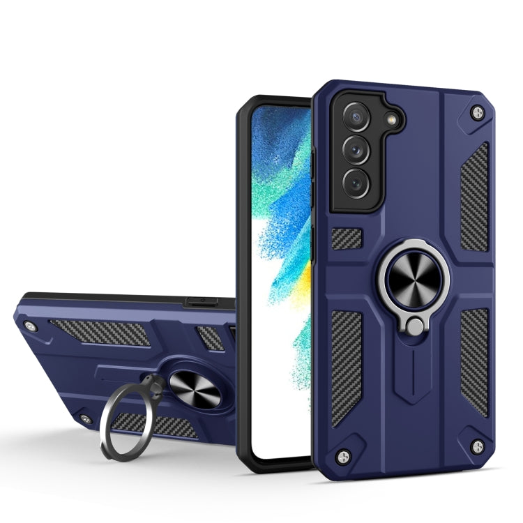 For Samsung Galaxy S21 FE Carbon Fiber Pattern PC + TPU Protective Case with Ring Holder