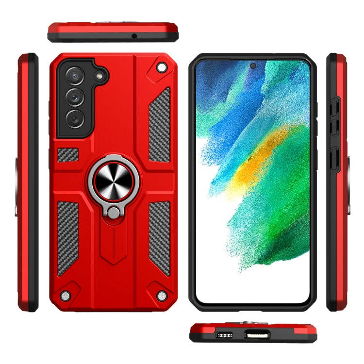 For Samsung Galaxy S21 FE Carbon Fiber Pattern PC + TPU Protective Case with Ring Holder