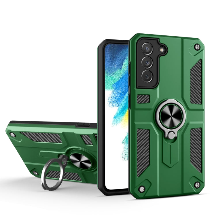 For Samsung Galaxy S21 FE Carbon Fiber Pattern PC + TPU Protective Case with Ring Holder