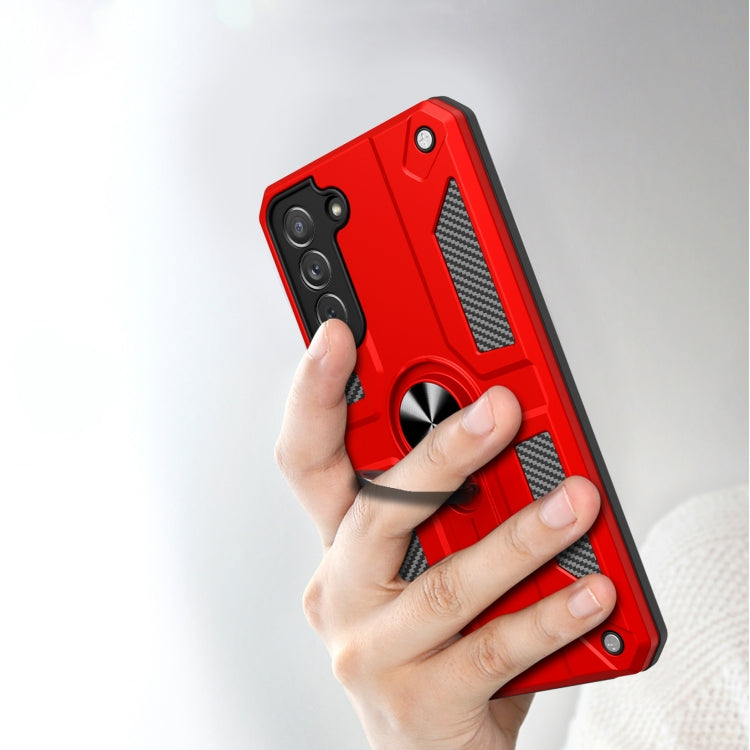For Samsung Galaxy S21 FE Carbon Fiber Pattern PC + TPU Protective Case with Ring Holder