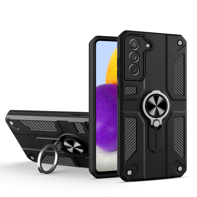 For Samsung Galaxy S21 5G Carbon Fiber Pattern PC + TPU Protective Case with Ring Holder