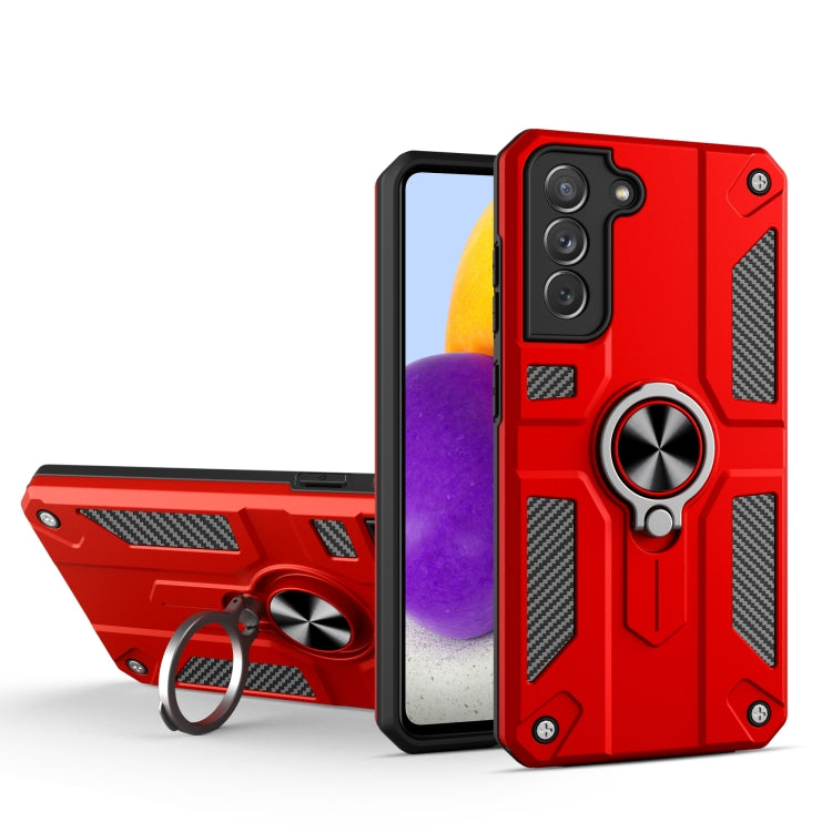 For Samsung Galaxy S21 5G Carbon Fiber Pattern PC + TPU Protective Case with Ring Holder