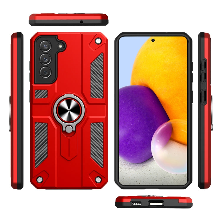 For Samsung Galaxy S21 5G Carbon Fiber Pattern PC + TPU Protective Case with Ring Holder