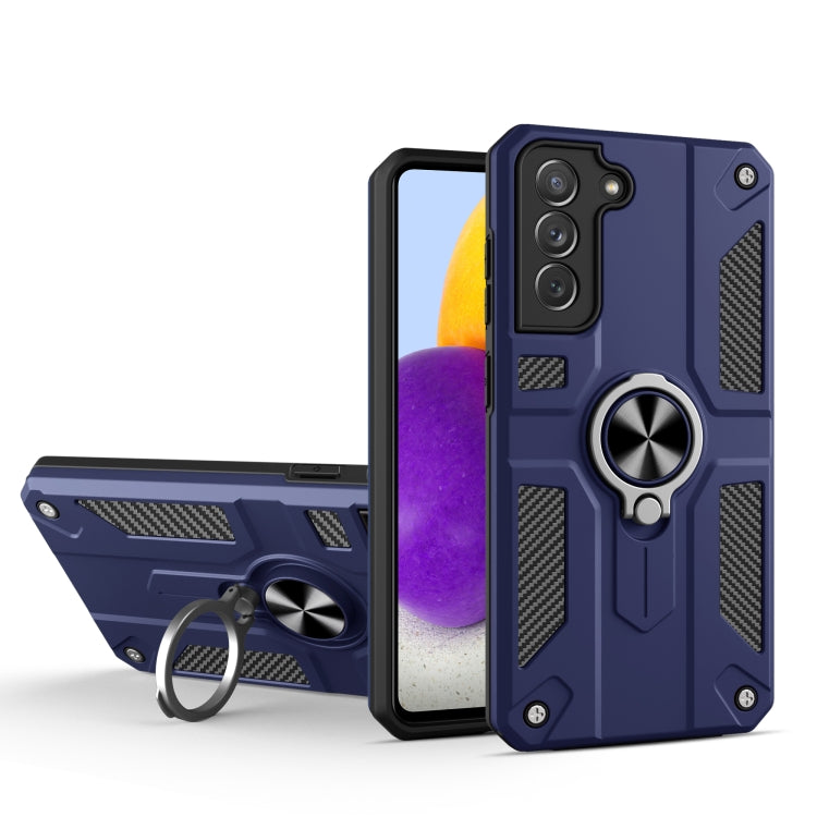 For Samsung Galaxy S21 5G Carbon Fiber Pattern PC + TPU Protective Case with Ring Holder